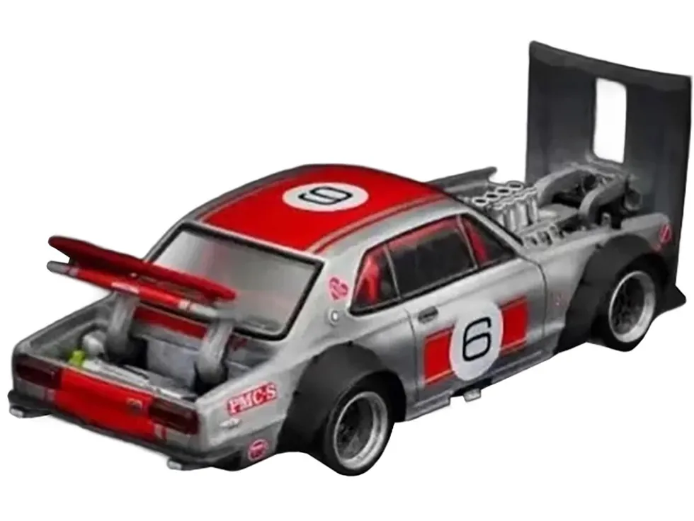 Skyline GT-R V8 Drift "Hakosuka" RHD (Right Hand Drive) #6 Silver Metallic with Red Stripes "APA XPO 2025 Exclusive" 1/64 Diecast Model Car by Pop Race