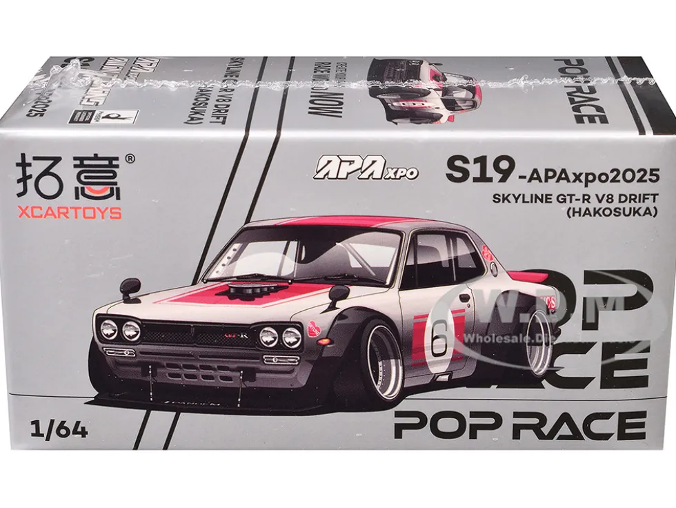 Skyline GT-R V8 Drift "Hakosuka" RHD (Right Hand Drive) #6 Silver Metallic with Red Stripes "APA XPO 2025 Exclusive" 1/64 Diecast Model Car by Pop Race