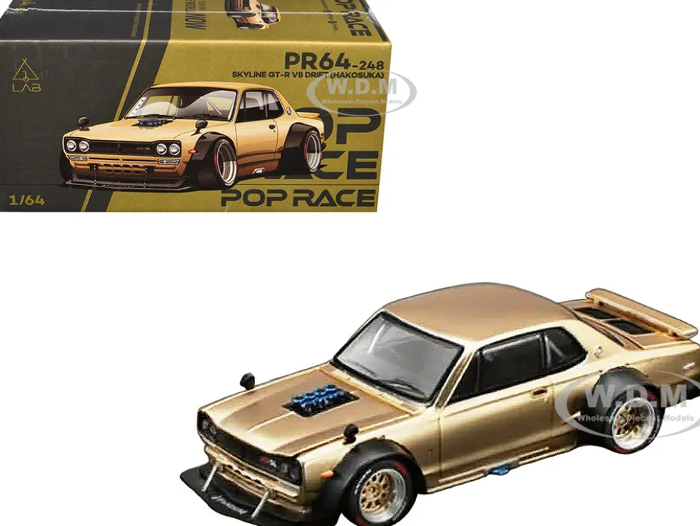 Skyline GT-R V8 Drift "Hakosuka" RHD (Right Hand Drive) Gold Metallic 1/64 Diecast Model Car by Pop Race
