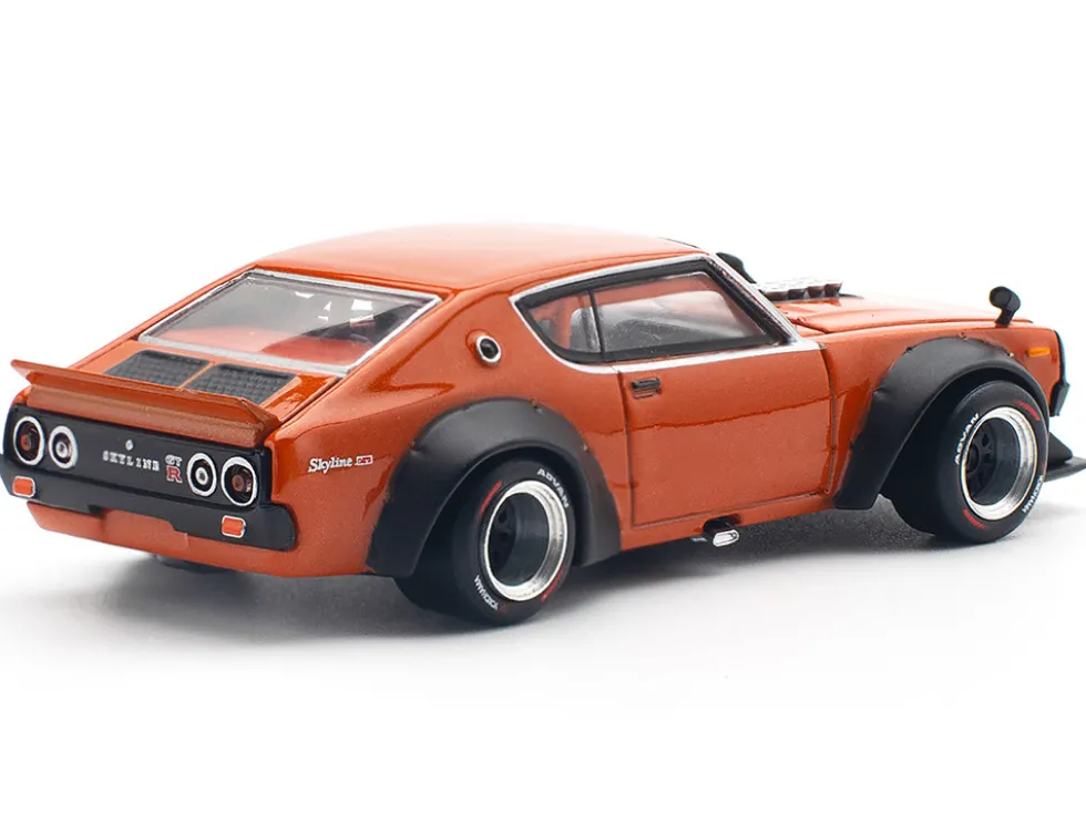 Skyline GT-R V8 Drift "Kenmeri" RHD (Right Hand Drive) Orange Metallic 1/64 Diecast Model Car by Pop Race