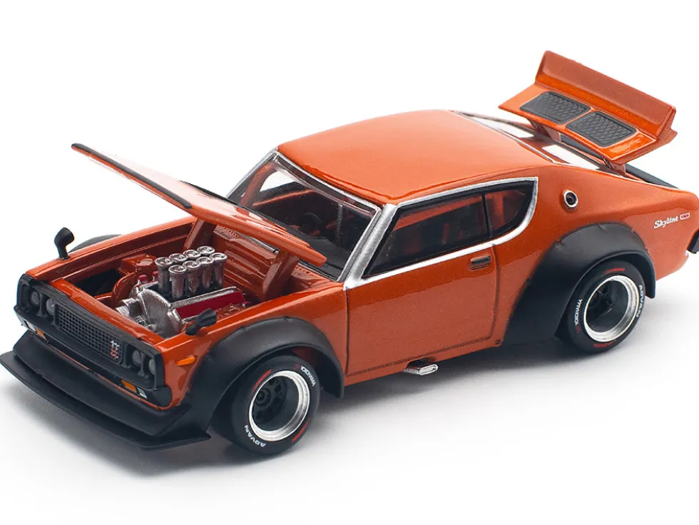 Skyline GT-R V8 Drift "Kenmeri" RHD (Right Hand Drive) Orange Metallic 1/64 Diecast Model Car by Pop Race
