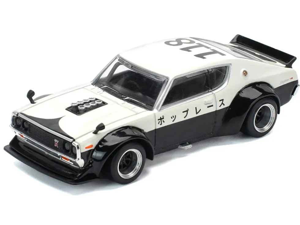 Skyline KPGC110 "Kenmeri" RHD (Right Hand Drive) "Japan National Police Agency Livery" Black and White 1/64 Diecast Model Car by Pop Race