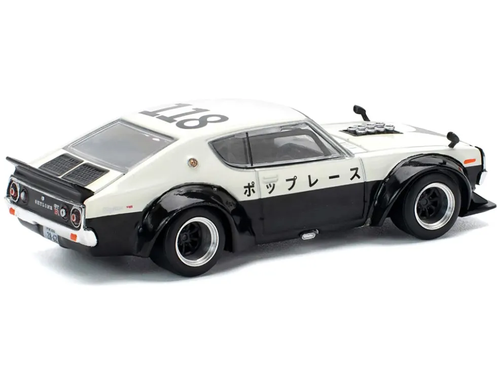 Skyline KPGC110 "Kenmeri" RHD (Right Hand Drive) "Japan National Police Agency Livery" Black and White 1/64 Diecast Model Car by Pop Race