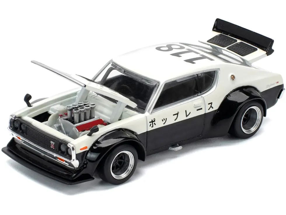 Skyline KPGC110 "Kenmeri" RHD (Right Hand Drive) "Japan National Police Agency Livery" Black and White 1/64 Diecast Model Car by Pop Race