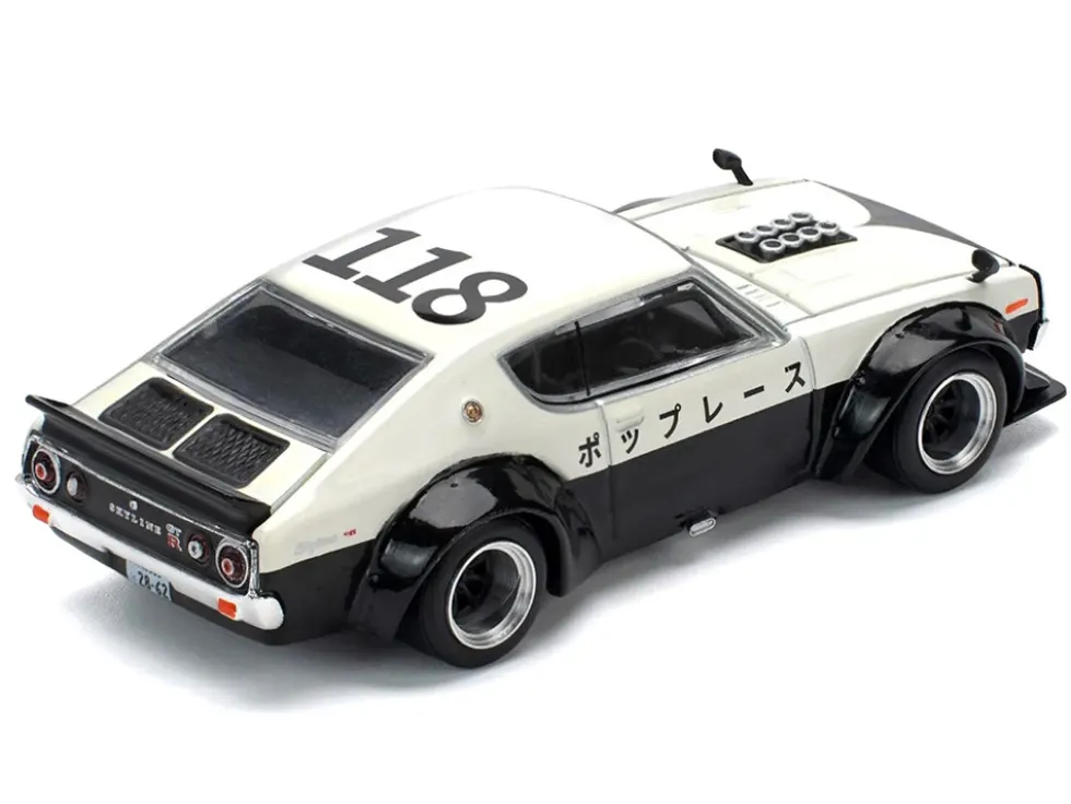 Skyline KPGC110 "Kenmeri" RHD (Right Hand Drive) "Japan National Police Agency Livery" Black and White 1/64 Diecast Model Car by Pop Race