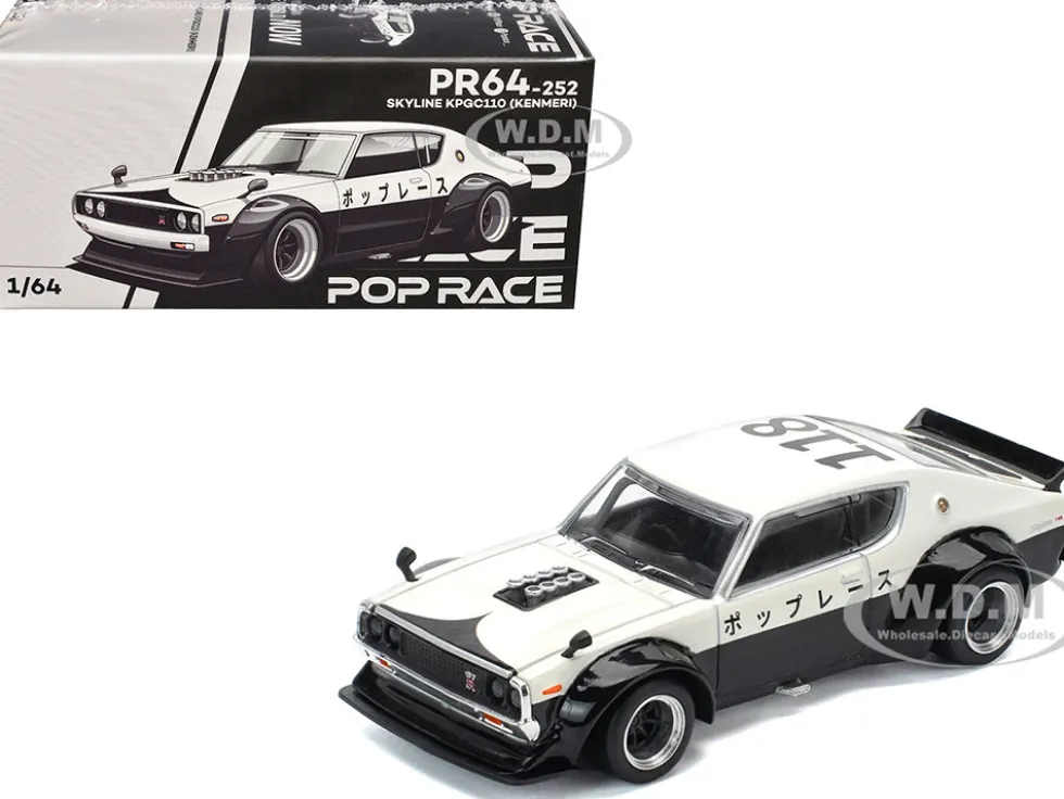 Skyline KPGC110 "Kenmeri" RHD (Right Hand Drive) "Japan National Police Agency Livery" Black and White 1/64 Diecast Model Car by Pop Race