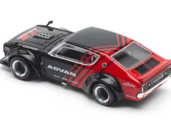 Skyline KPGC110 "Kenmeri" RHD (Right Hand Drive) "ADVAN" Black and Red 1/64 Diecast Model Car by Pop Race