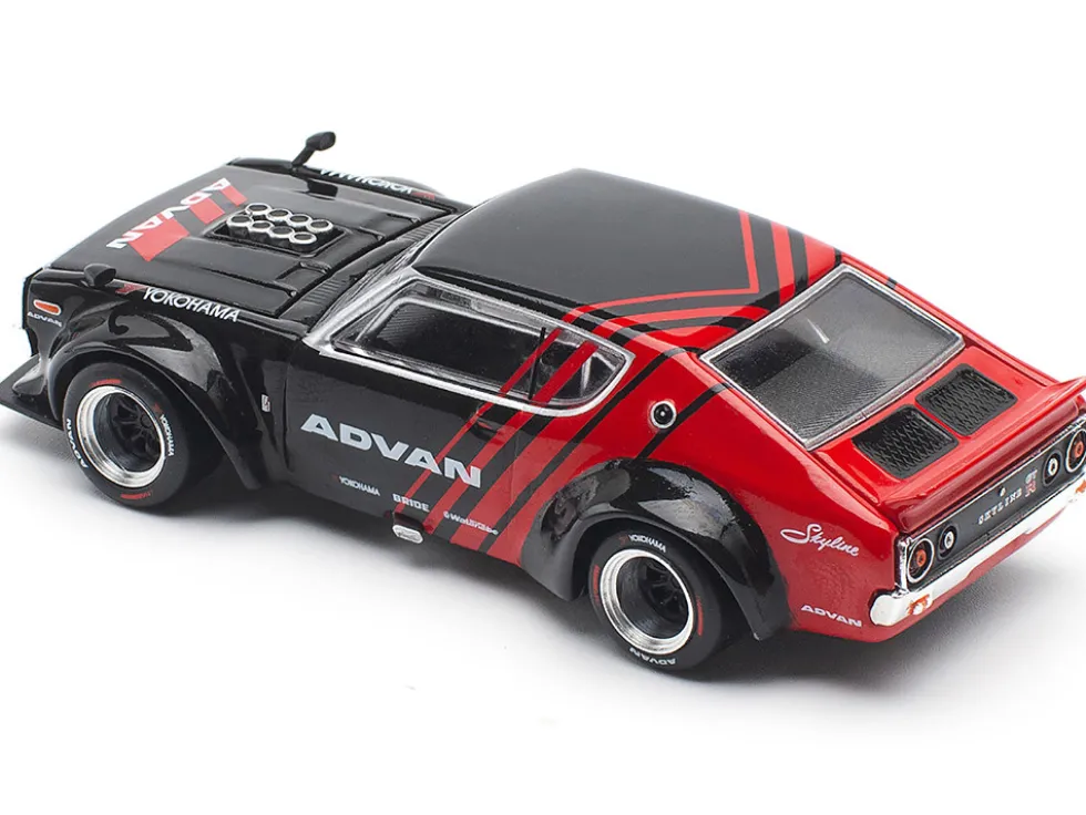 Skyline KPGC110 "Kenmeri" RHD (Right Hand Drive) "ADVAN" Black and Red 1/64 Diecast Model Car by Pop Race
