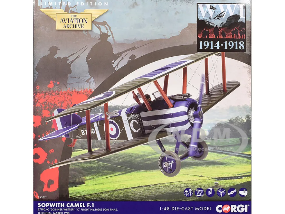 Sopwith Camel F.1 Aircraft "B7190, Donner Wetter!, 'C' Flight No. 10 Squadron" (1918) Royal Naval Air Service "The Aviation Archive" Series 1/48 Diecast Model by Corgi