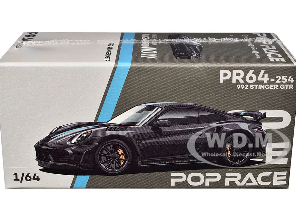 992 Stinger GTR Carbon Edition with Blue Stripe 1/64 Diecast Model Car by Pop Race