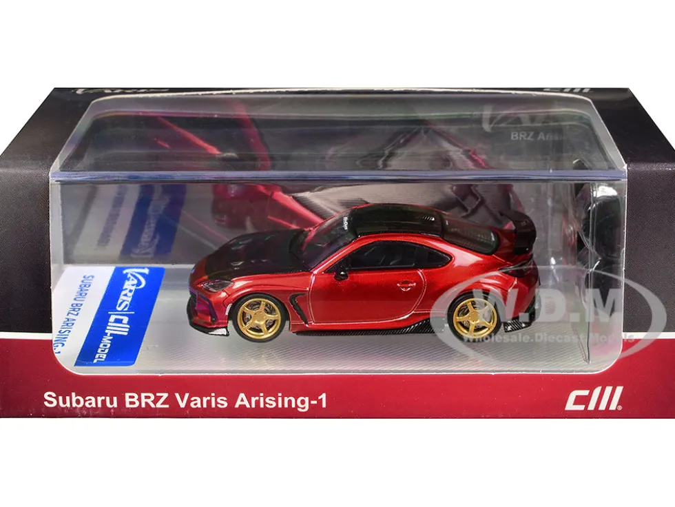 Subaru BRZ Varis Arising-1 RHD (Right Hand Drive) Red Metallic with Carbon Hood and Top and Extra Wheels 1/64 Diecast Model Car by CM Model