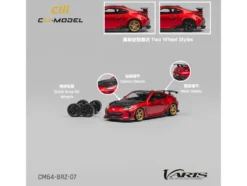 Subaru BRZ Varis Arising-1 RHD (Right Hand Drive) Red Metallic with Carbon Hood and Top and Extra Wheels 1/64 Diecast Model Car by CM Model
