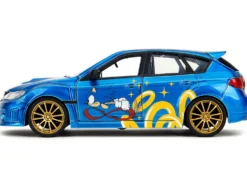 2012 Subaru Impreza WRX STI Blue Metallic with Graphics and Sonic The Hedgehog Diecast Figure "Sonic The Hedgehog" "Hollywood Rides" Series 1/24 Diecast Model Car by Jada