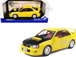2003 Subaru Impreza WRX STI RHD (Right Hand Drive) Yellow with Carbon Hood 1/18 Diecast Model Car by Solido