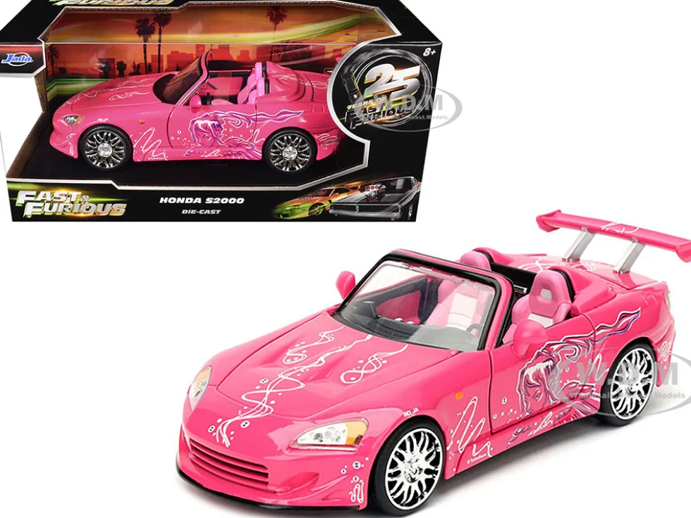 Suki's 2001 Honda S2000 Convertible Pink with Graphics "25 Years of Fast & Furious" "2 Fast 2 Furious" (2003) Movie 1/24 Diecast Model Car by Jada