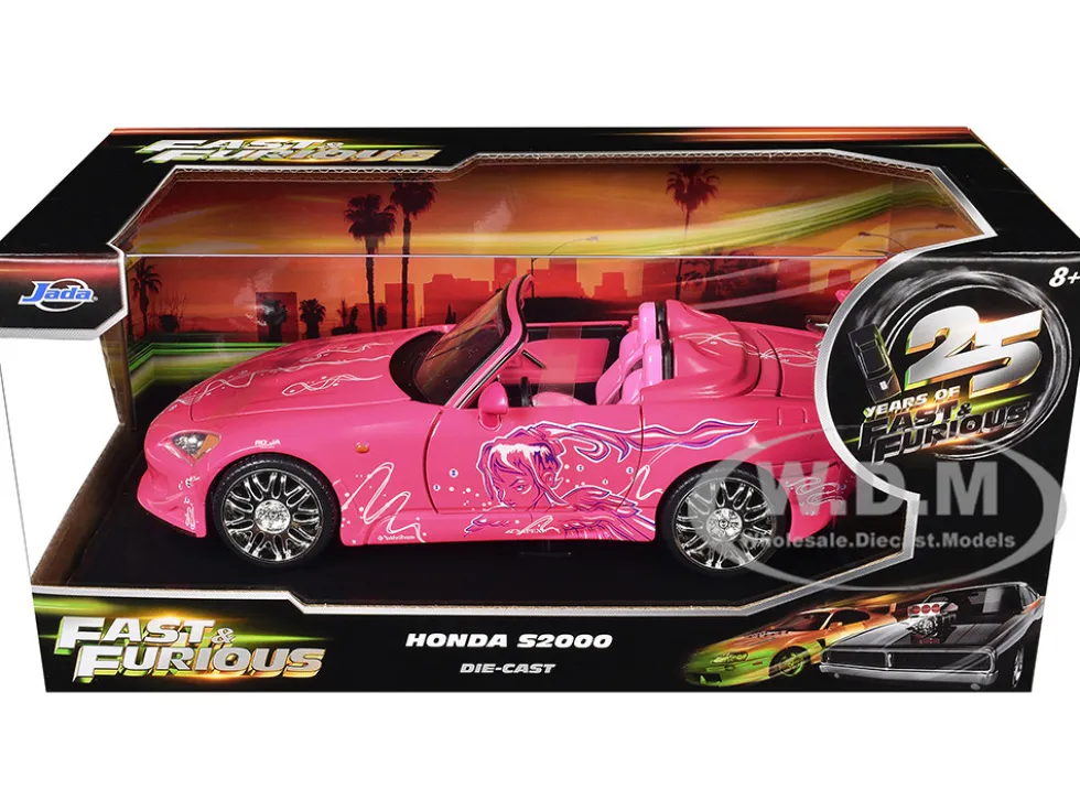 Suki's 2001 Honda S2000 Convertible Pink with Graphics "25 Years of Fast & Furious" "2 Fast 2 Furious" (2003) Movie 1/24 Diecast Model Car by Jada