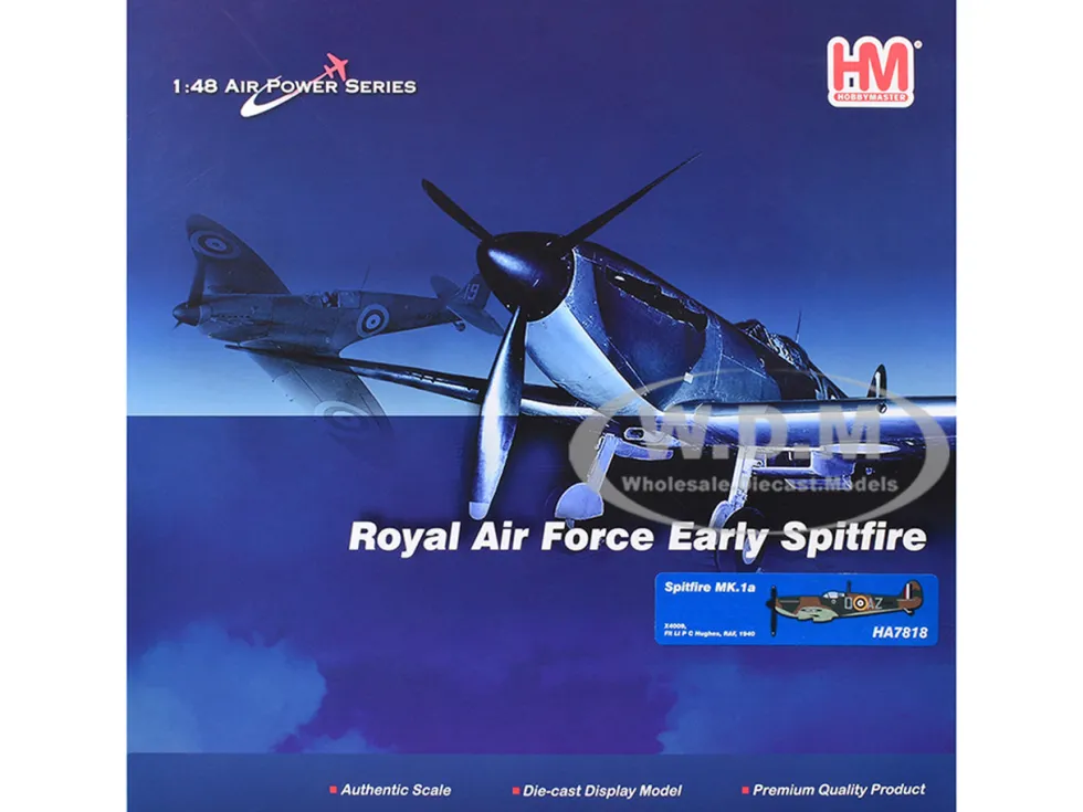 Supermarine Spitfire Mk.1a Fighter Aircraft "X4009, Flight Lieutenant P.C. Hughes" (1940) British Royal Air Force "Air Power Series" 1/48 Diecast Model by Hobby Master