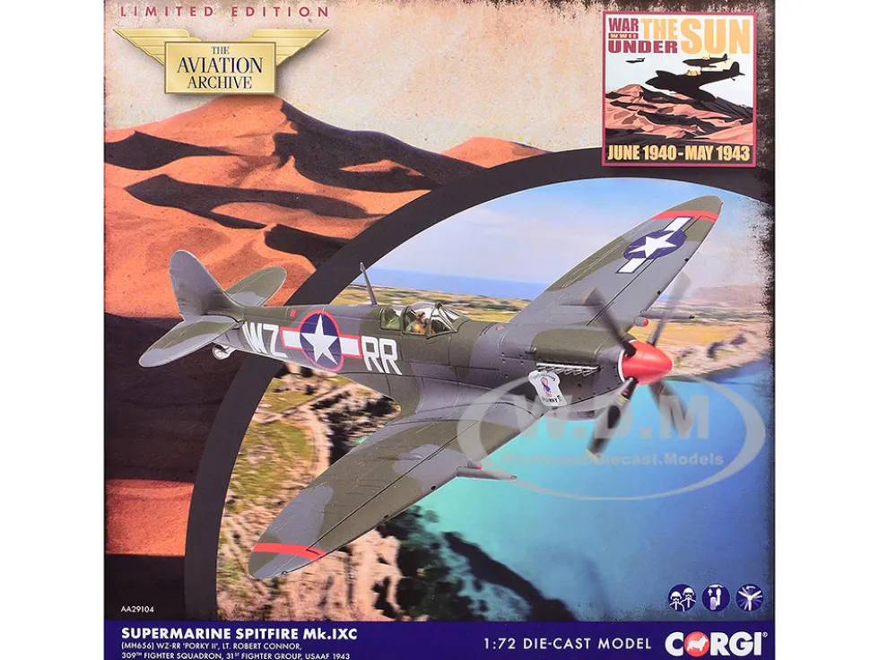 Supermarine Spitfire MkIXC Fighter Aircraft "Porky II, Lt Robert Connor, 309th Fighter Squadron, 31st Fighter Group" (1943) United States Army Air Forces "The Aviation Archive" Series 1/72 Diecast Model by Corgi