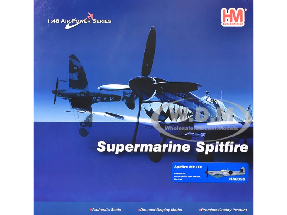 Supermarine Spitfire Mk IXc Fighter Aircraft "MA466, BQ-S, No. 451 Squadron, Corsica" (1944) Royal Australian Air Force "Air Power Series" 1/48 Diecast Model by Hobby Master