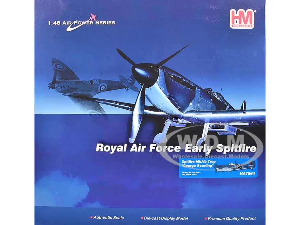 Supermarine Spitfire Mk.Vb Trop Fighter Aircraft "EP706, George Beurling, No. 249 Squadron, Malta" (1942) British Royal Air Force "Air Power Series" 1/48 Diecast Model by Hobby Master