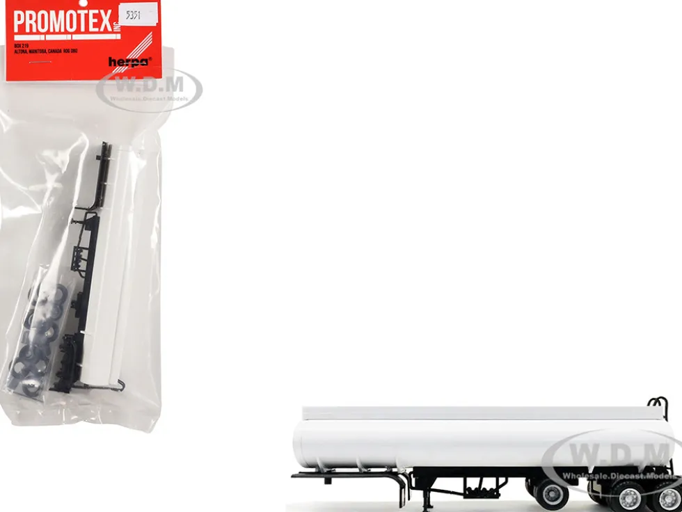 Tag-Axle Elliptical Tanker Trailer White 1/87 (HO) Plastic Model by Promotex