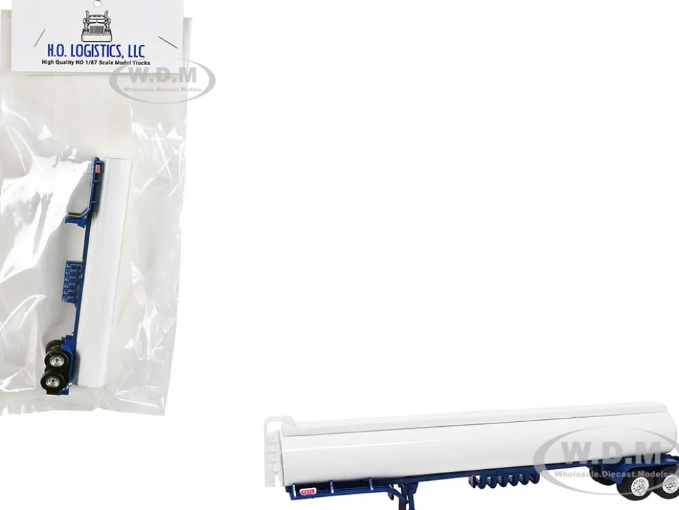 Tanker Trailer White and Blue 1/87 (HO) Plastic Model Car by HO Logistics