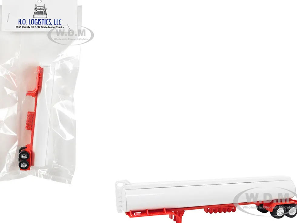Tanker Trailer White and Red 1/87 (HO) Plastic Model Car by HO Logistics