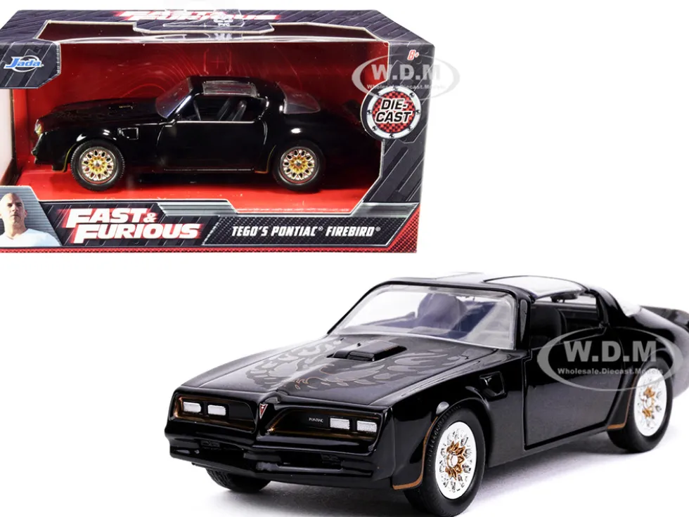 Tego's Pontiac Firebird Black Gold Stripes Hood Bird Fast & Furious Series 1/32 Diecast Model Car Jada 30763