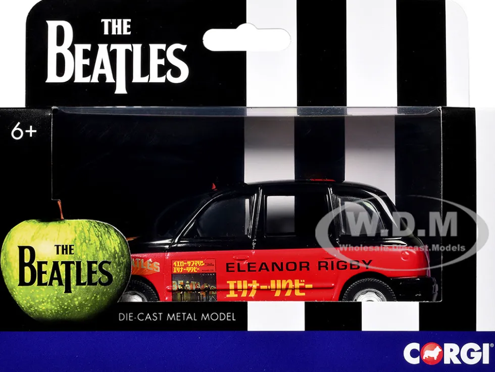 The Beatles London Taxi RHD (Right Hand Drive) "Eleanor Rigby - Yellow Submarine" Black and Red with Graphics Diecast Model Car by Corgi