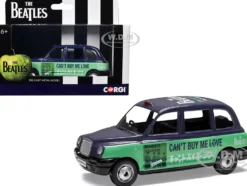The Beatles London Taxi RHD (Right Hand Drive) "Can't Buy Me Love" Blue and Green with Graphics Diecast Model Car by Corgi