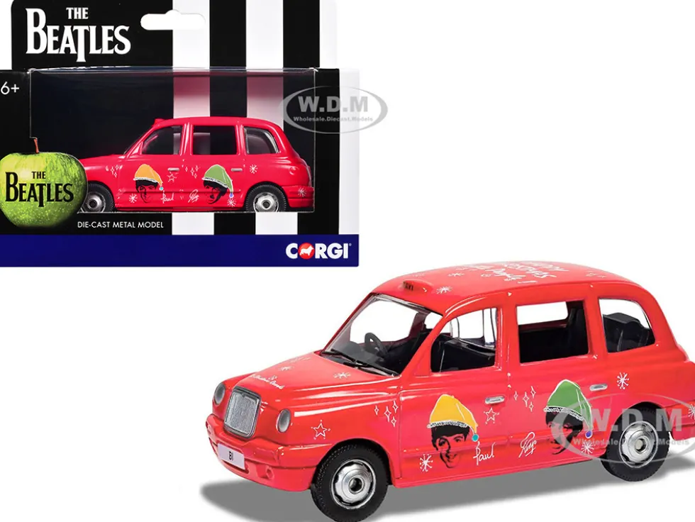 The Beatles London Taxi RHD (Right Hand Drive) "Christmas Taxi" Red with Graphics Diecast Model Car by Corgi