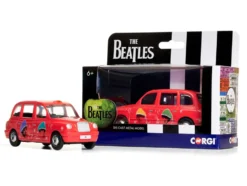 The Beatles London Taxi RHD (Right Hand Drive) "Christmas Taxi" Red with Graphics Diecast Model Car by Corgi