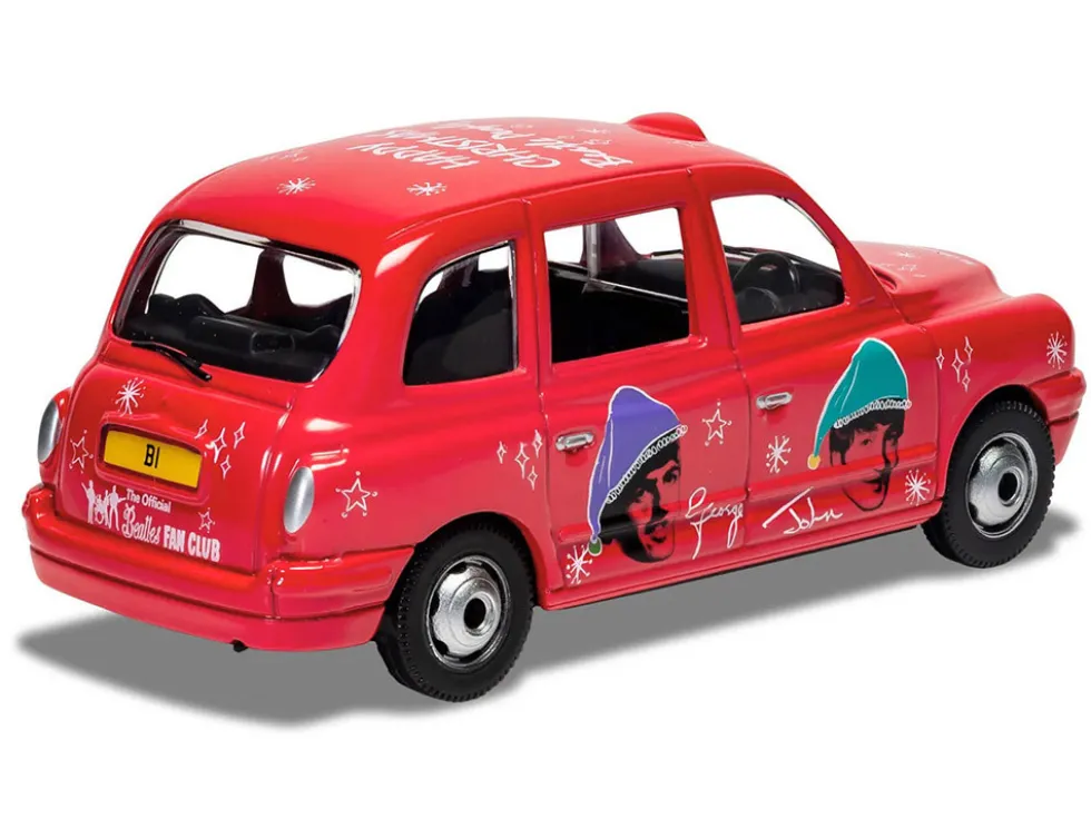 The Beatles London Taxi RHD (Right Hand Drive) "Christmas Taxi" Red with Graphics Diecast Model Car by Corgi