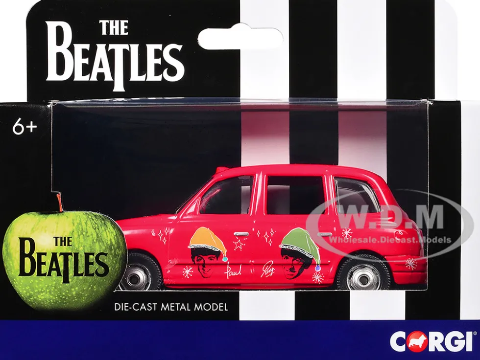 The Beatles London Taxi RHD (Right Hand Drive) "Christmas Taxi" Red with Graphics Diecast Model Car by Corgi