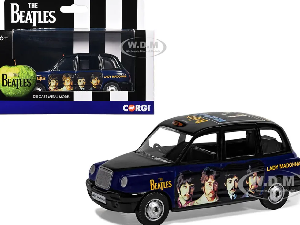 The Beatles London Taxi RHD (Right Hand Drive) "Lady Madonna" Black and Dark Blue with Graphics Diecast Model Car by Corgi