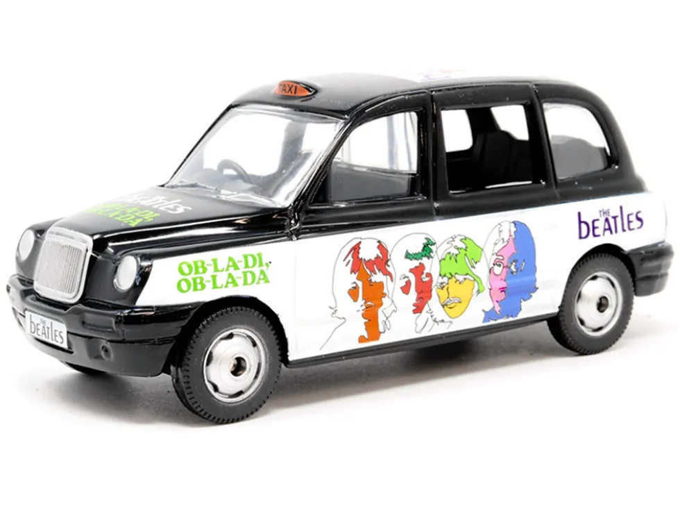 The Beatles London Taxi RHD (Right Hand Drive) "Ob-La-Di, Ob-La-Da" Black and White with Graphics Diecast Model Car by Corgi