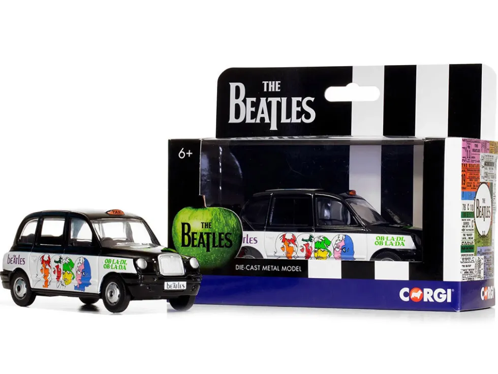 The Beatles London Taxi RHD (Right Hand Drive) "Ob-La-Di, Ob-La-Da" Black and White with Graphics Diecast Model Car by Corgi