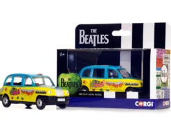 The Beatles London Taxi RHD (Right Hand Drive) "Hello, Goodbye" Blue and Yellow with Graphics Diecast Model Car by Corgi