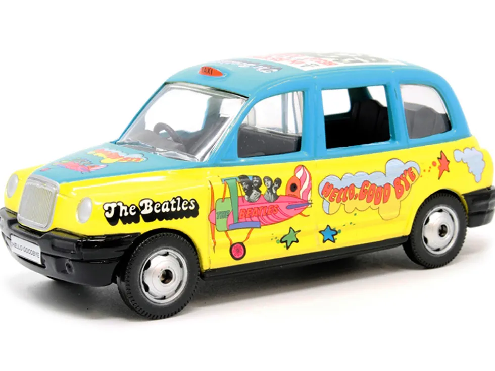 The Beatles London Taxi RHD (Right Hand Drive) "Hello, Goodbye" Blue and Yellow with Graphics Diecast Model Car by Corgi