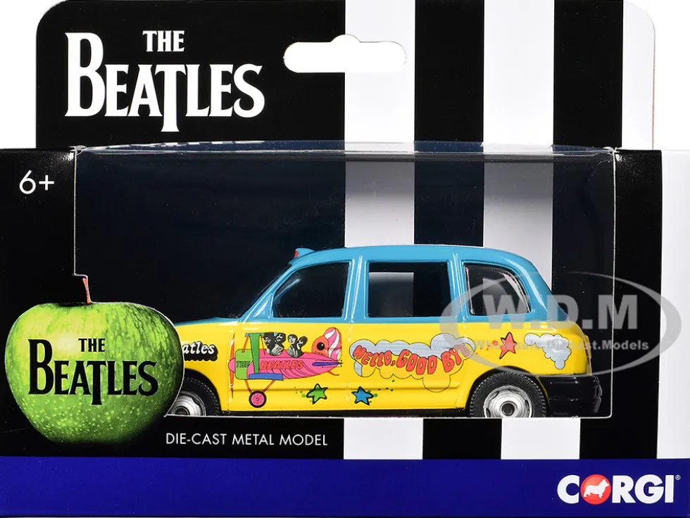 The Beatles London Taxi RHD (Right Hand Drive) "Hello, Goodbye" Blue and Yellow with Graphics Diecast Model Car by Corgi