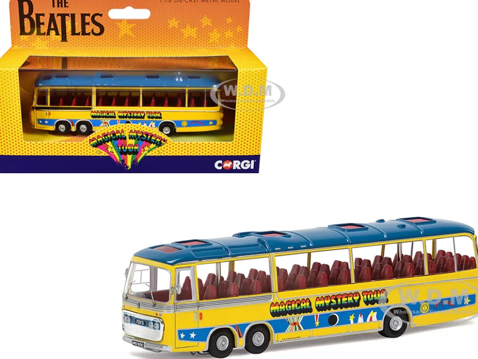 The Beatles "Magical Mystery Tour" Bus Yellow with Blue Top and Graphics Diecast Model Car by Corgi