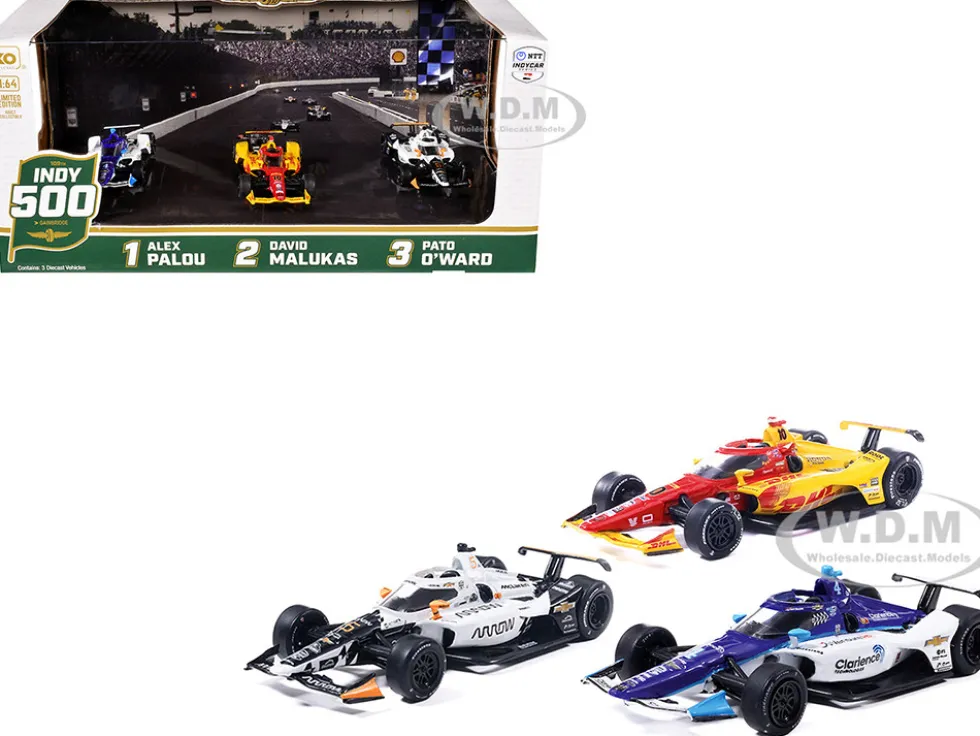 109th Indianapolis 500 (2025) Podium Set of 3 IndyCars 1/64 Diecast Model Cars by IXO Models