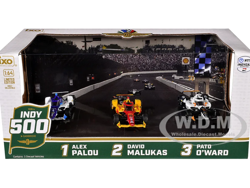 109th Indianapolis 500 (2025) Podium Set of 3 IndyCars 1/64 Diecast Model Cars by IXO Models