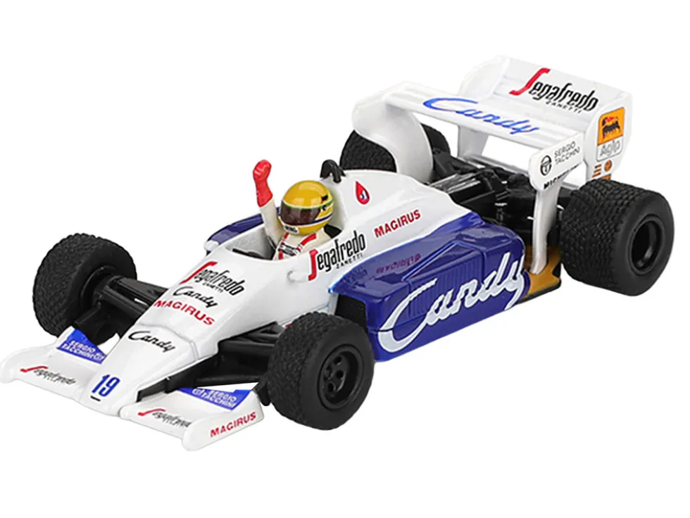 Toleman TG184 #19 Ayrton Senna 2nd Place Formula One F1 "Monaco GP" (1984) with Driver Figure Limited Edition 1/64 Diecast Model Car by Mini GT