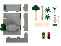 Toretto Cafe Diorama with Mitsubishi Eclipse Green and Ford F-150 SVT Lightning Red