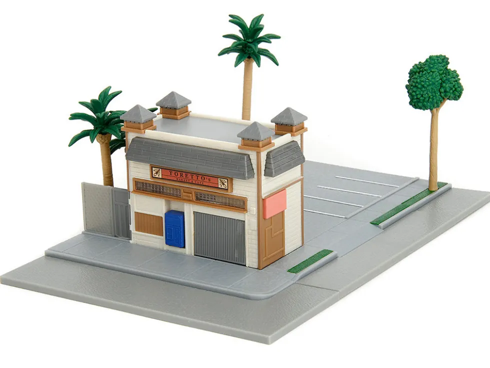 Toretto Cafe Diorama with Mitsubishi Eclipse Green and Ford F-150 SVT Lightning Red "Fast and Furious" "Nano Scene" Series Model by Jada