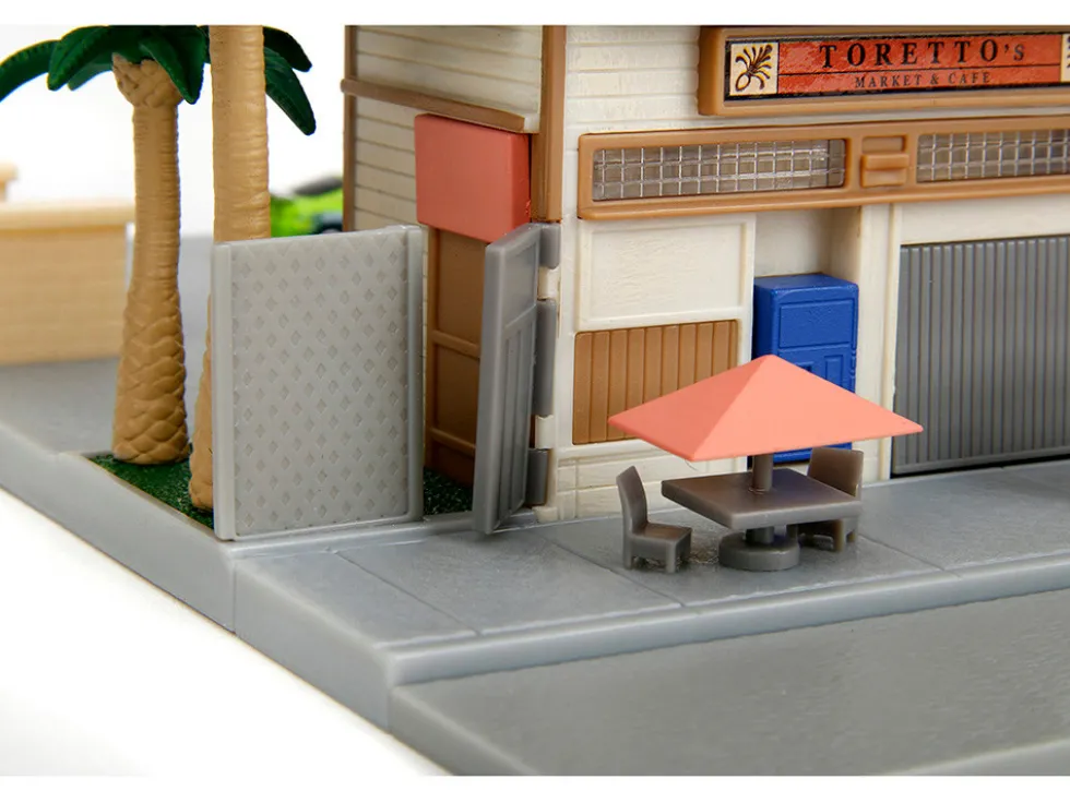 Toretto Cafe Diorama with Mitsubishi Eclipse Green and Ford F-150 SVT Lightning Red "Fast and Furious" "Nano Scene" Series Model by Jada