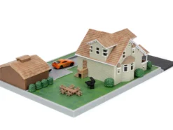 Toretto House Diorama with Dodge Charger Black and Toyota Supra Orange with Graphics Fast and Furious Nano Scene Series Models Jada 33668
