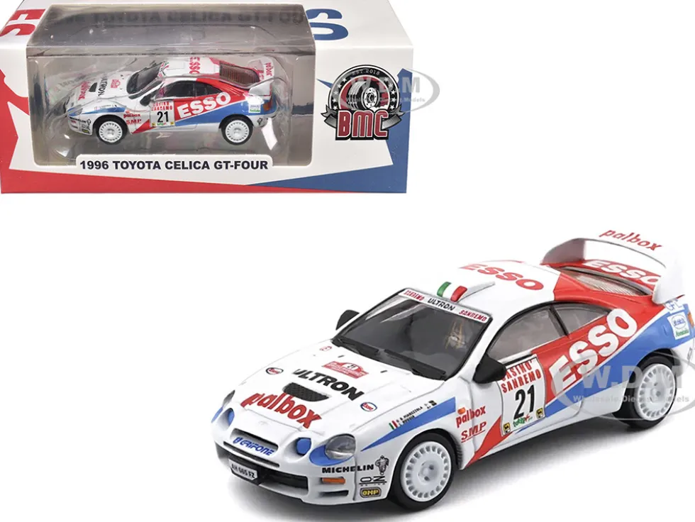 Toyota Celica GT-Four #21 Gilberto Pianezzola - Loris Roggia "Rallye Sanremo - Rallye d'Italia" (1996) with Extra Wheels 1/64 Diecast Model Car by BM Creations