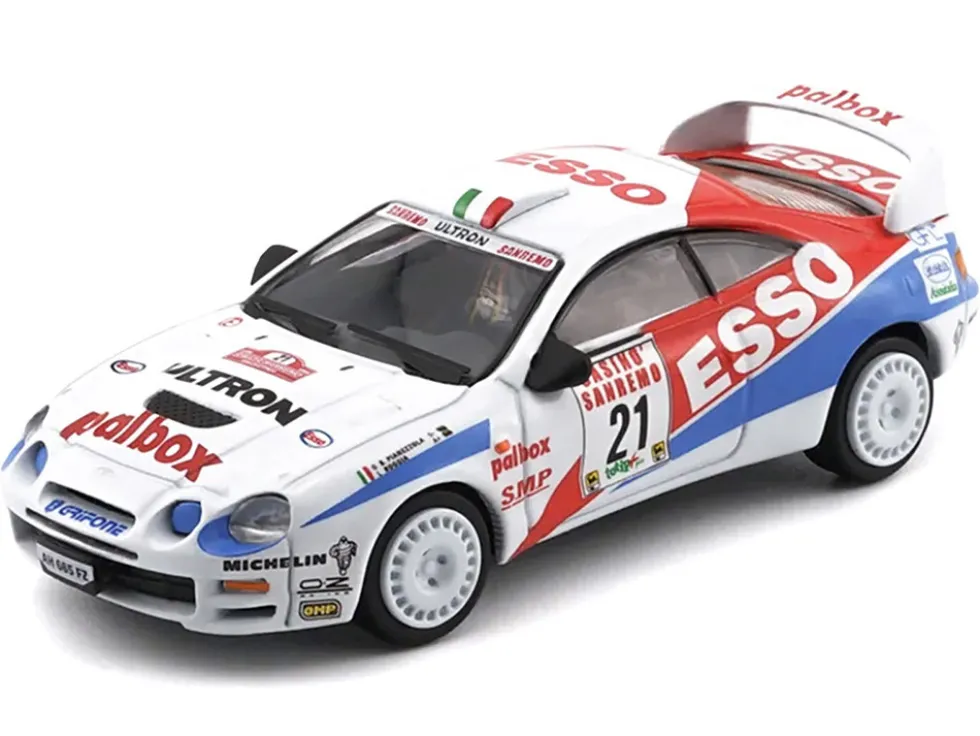 Toyota Celica GT-Four #21 Gilberto Pianezzola - Loris Roggia "Rallye Sanremo - Rallye d'Italia" (1996) with Extra Wheels 1/64 Diecast Model Car by BM Creations